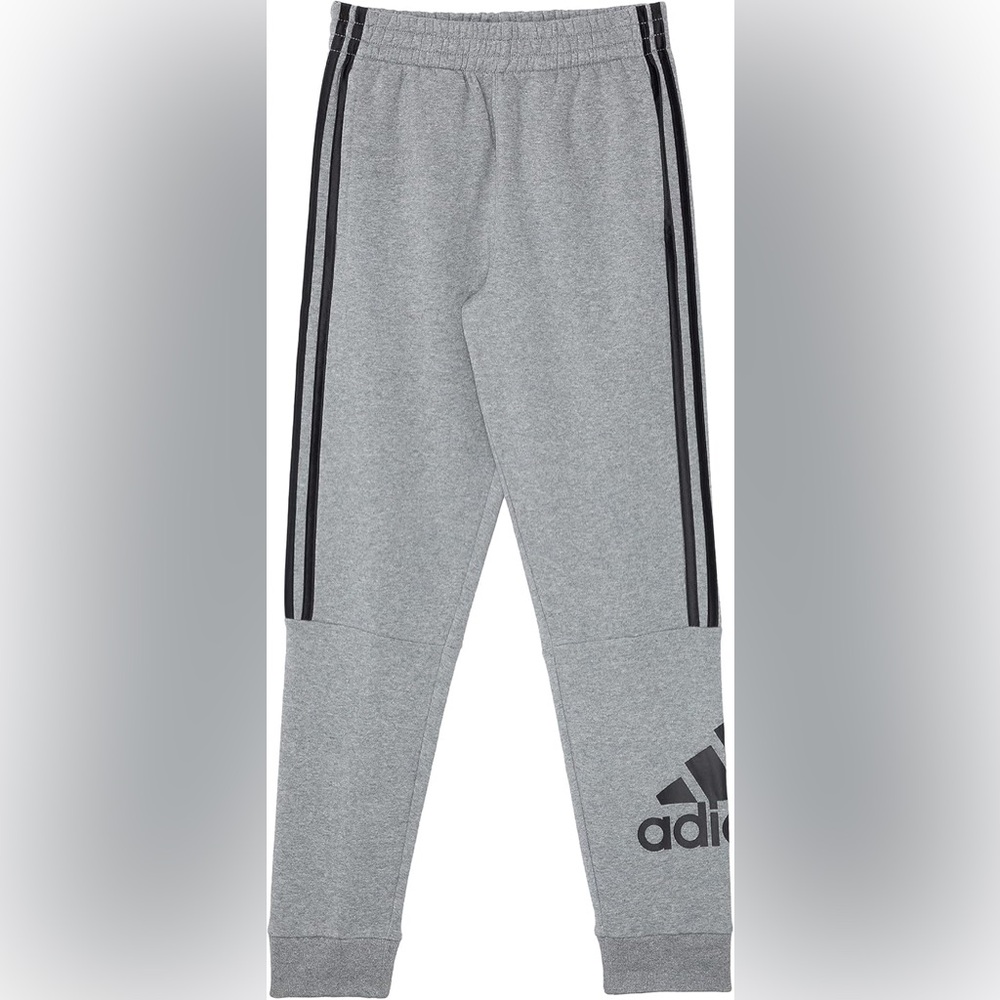 Adidas Kids Gray Joggers with Black Stripes
